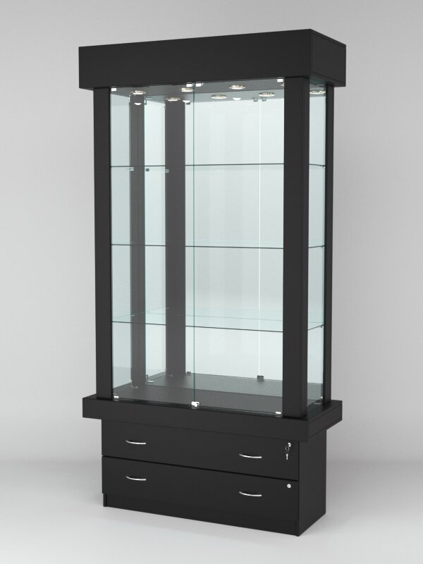 Витрина "элита" №3-2 (задняя стенка - зеркало), Черный 120 x 50 x 230 см
