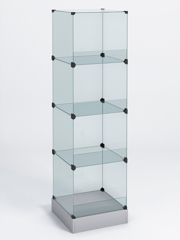 Витрина "КУБ" №2-КО стаканчик (без дверок, передняя стенка - стекло), Серый 45 x 45 x 160 см