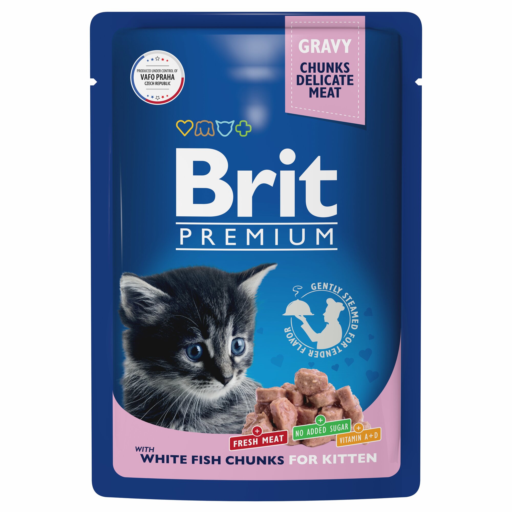 BRIT PREMIUM, влажный корм для кошек. Пауч для котят, Белая рыба в соусе, 85г