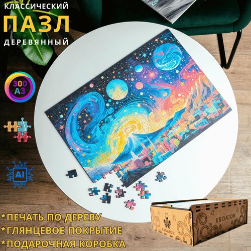 Деревянный классический пазл для взрослых и детей Kroaton Ночная луна 300 деталей 41*29 см