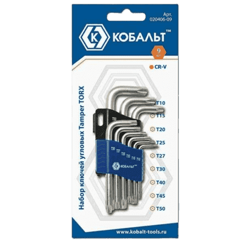 Набор ключей кобальт угловых Tamper TORX