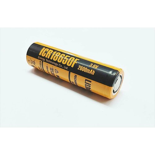 Аккумулятор Energy Technology 18650 ICR18650F 3.6V 2600mAh (без защиты, плоский плюс) , 1шт.