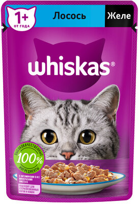 Whiskas Влажный корм для кошек желе с лососем 75г 10233118 0,075 кг 53670 (18 шт)