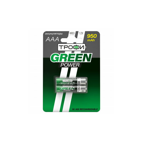 Аккумуляторы Трофи hr03-2bl green power nimh, 950 mah аккумуляторы nimh никель металлгидридные трофи hr6 2bl 1500mah green power 2шт