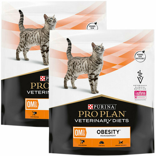 PRO PLAN VETERINARY DIETS OM ST/OX OBESITY для взрослых кошек при ожирении (0,35 + 0,35 кг) корм для собак pro plan veterinary diets om при ожирении сух 3кг