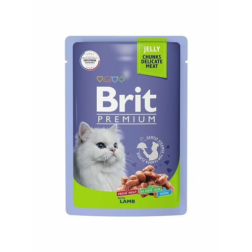 Паучи Brit Premium Cat для взрослых кошек, ягненок в желе, 85г х 14шт.