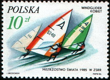 (1986-033) Марка Польша "Виндсерфинг М. Палаш-Пясецка" Успехи польских спортсменов в 1985 году I