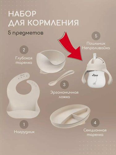 Изображение товара Набор детской посуды для кормления, Miyoumi силиконовый, 5 предметов