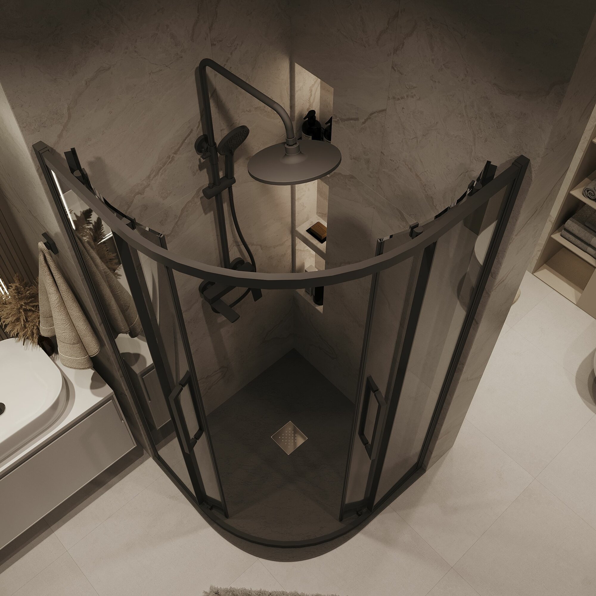 Душевое ограждение Grossman Cosmo 301. K33.02.1010.21.10 (100х100х195) четверть круга раздвижная черный матовый стекло тонированное 1 место