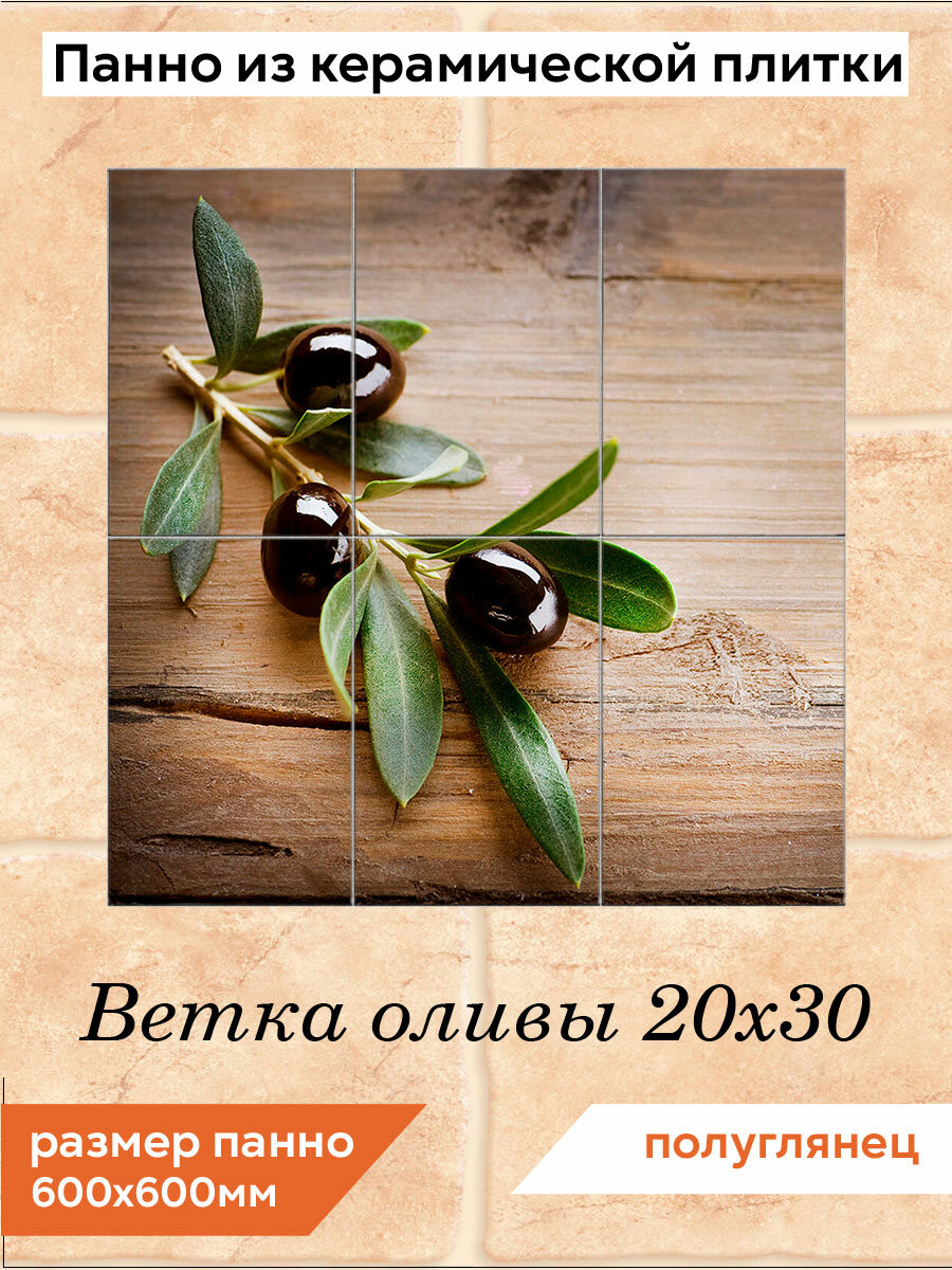 Панно из плитки Fres-co "Ветка оливы 20x30" керамическое, с фотопечатью, полуглянцевое, 60х60 см