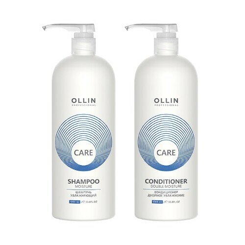 OLLIN Professional набор шампунь + кондиционер Care Moisture увлажняющий, 2000 мл, 2 дозатора — фото 1