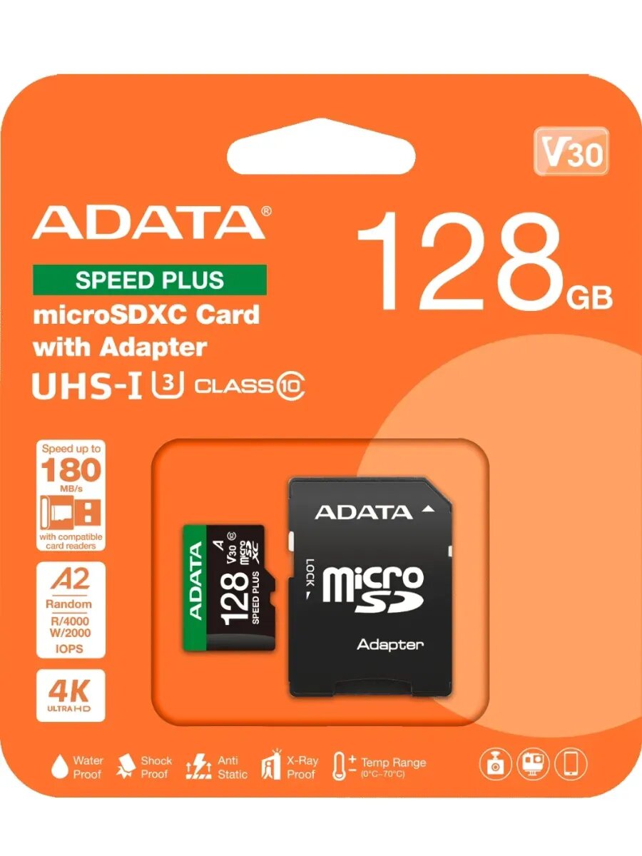 Флеш карта microSDXC 128GB UD128GUI3V30A2SP-RA1 Speed Plus V30 A2 + adapter — фото 1