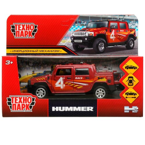 Внедорожник ТЕХНОПАРК Hummer H2 Pickup Спорт HUM2PICKUP-12SRT-RD, 12 см, красный джип инерционный технопарк hummer h2 pickup камуфляж 12 см в коробке hum2pickup 12mil bn