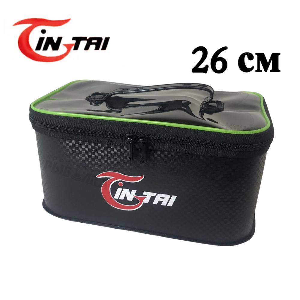 фото Сумка средняя Jin Tai ПВХ 26см, 6.5 литра непромокаемая для прикормки, аксессуаров, переноски черная
