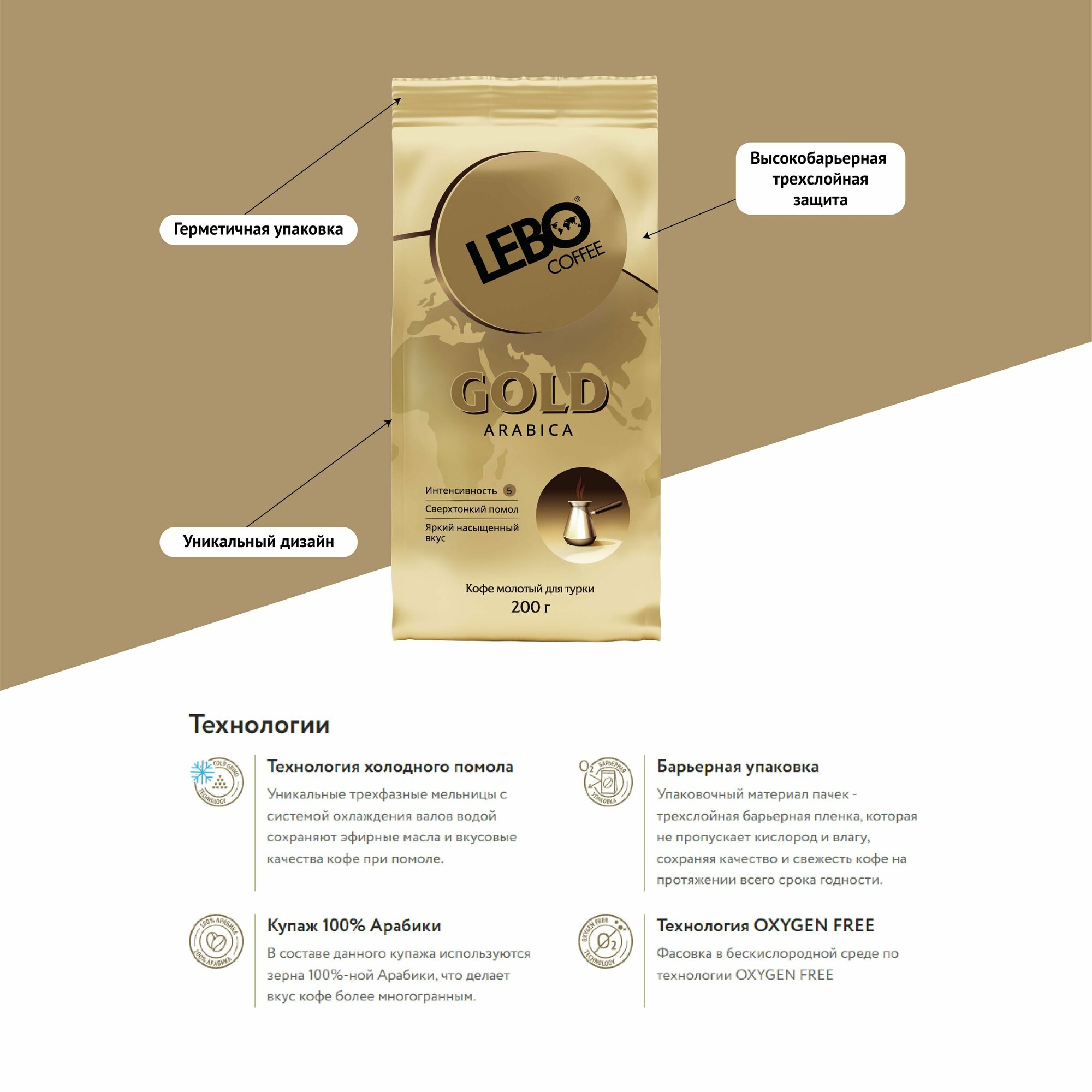 Кофе молотый Lebo Gold Arabica для турки 200 г - фотография № 3