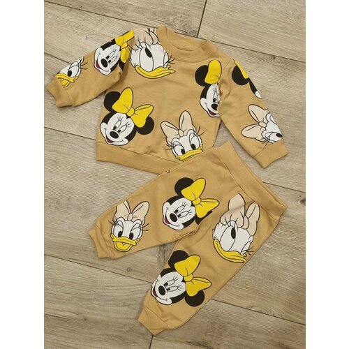 фото Комплект одежды by murat baby для девочек, брюки и лонгслив, повседневный стиль, пояс на резинке, манжеты, трикотажный, без карманов, без капюшона, размер 18 мес, горчичный