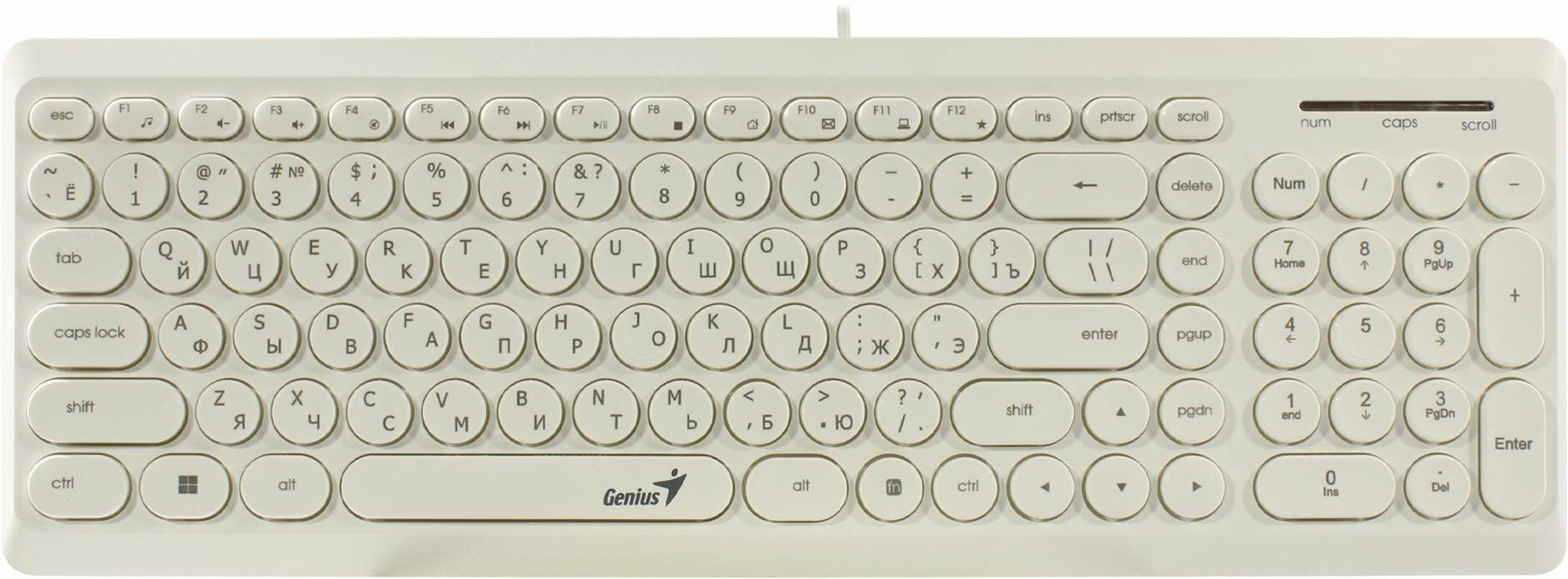 Клавиатура проводная мультимедийная Genius SlimStar Q200. 12 мультимидийных круглых клавиш USB под