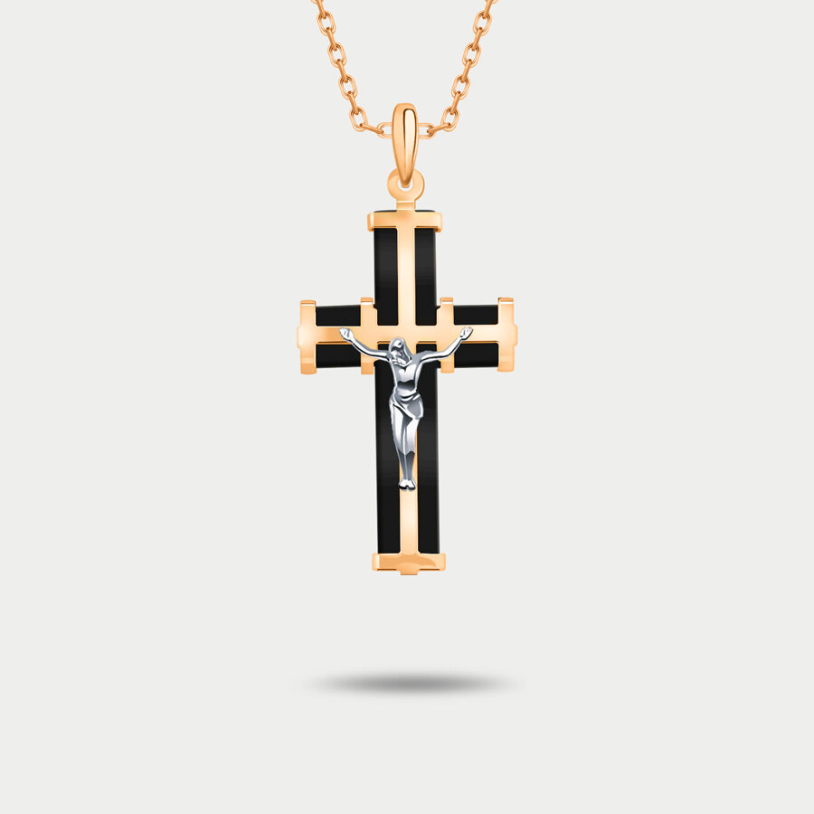 Крест православный из каучука с розовым золотом 585 пробы (арт. 3154к) (-) 