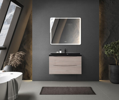 BelBagno Тумба подвесная с черной раковиной из литьевого мрамора MARINO 90 Rovere Grigio
