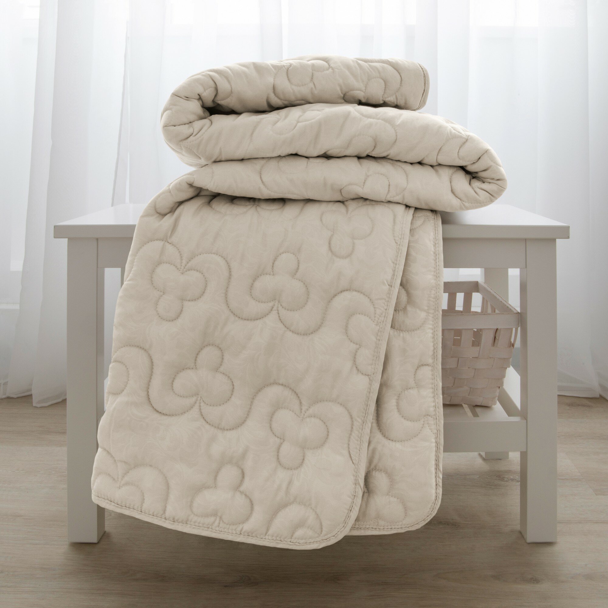 Одеяло для сна зимнее стеганое Самойловский Текстиль Хлопок евро 200х220 Бежевая ветка, хлопок