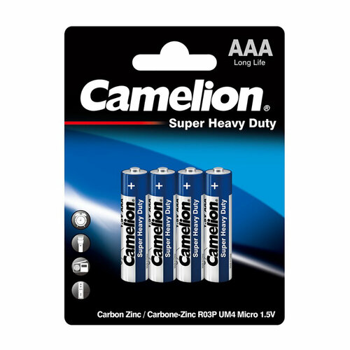 батарейки солевые camelion тип c 1 5в 6 упаковок по 2 шт Батарейки солевые CAMELION BLUE SUPER HEAVY DUTY 3214, R03, ААА, 1.5В, 470 мАч, упаковка 4шт