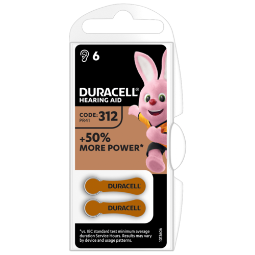 Батарейки для слуховых аппаратов Duracell Hearing AID 312 PR41 1,45В 6шт (пластиковый контейнер)