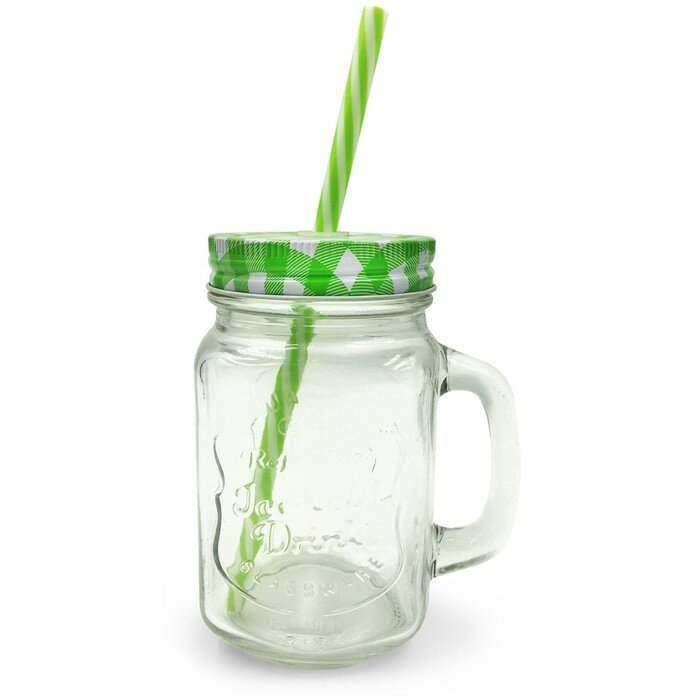 фото Кружка с крышкой и трубочкой Calve, 400 мл, упрочнённое стекло, зелёная