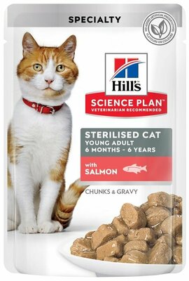 Влажный корм для стерилизованных кошек и кастрированных котов Hills Science Plan Sterilised Cat с лососем 85г