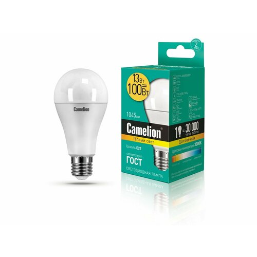 Лампа CAMELION Е27 13Вт 3000K 1075Лм 220В LED13-A60830E27 12045 светодиодная теплый белый груша 190₽