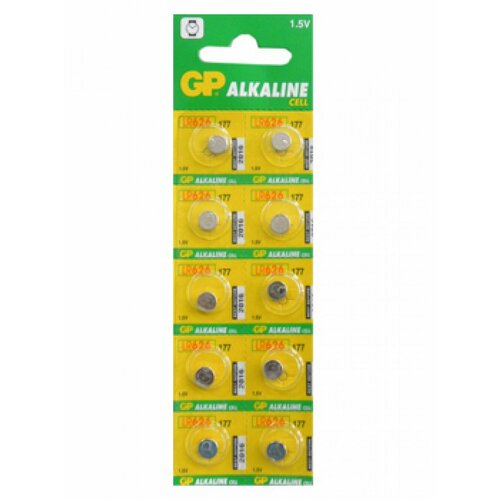 Батарейка алкалиновая GP 177-2C10 Alkaline cell 177 AG4 LR626 1,5В дисковая 10шт 10pcs pack ag4 button battery 377a 377 lr626 sr626sw sr66 lr66 button cell watch coin battery