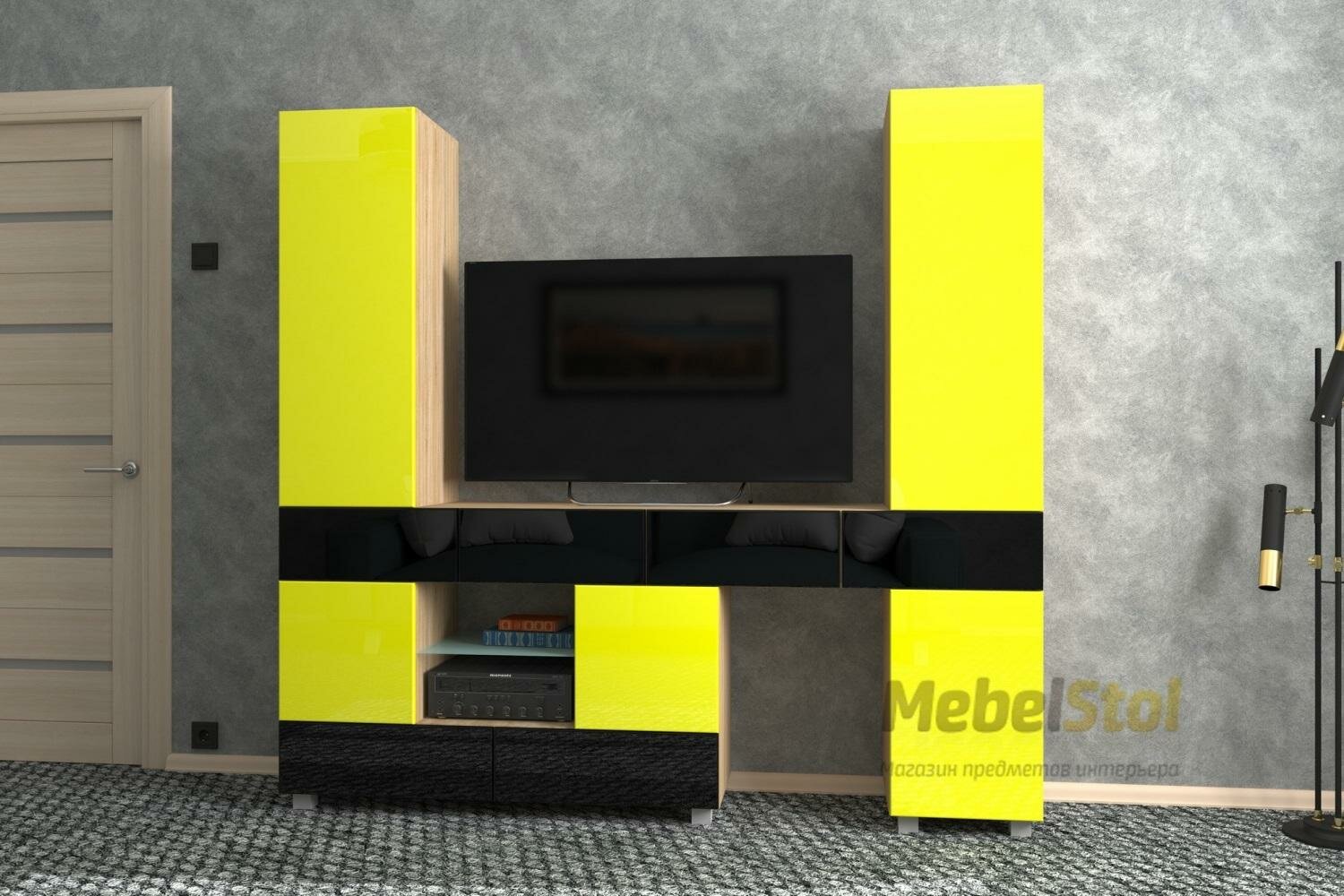 Стенка для гостиной Мебелеф «Мебелеф-14» Желтый / черный