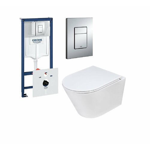Комплект: Инсталляция Grohe квадрат с прокладкой + Унитаз безобадковый Lengitown Neapol TL-53 с сиденьем