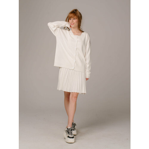 фото Костюм-тройка, кардиган и юбка, классический стиль, свободный силуэт, трикотажный, размер s/m, белый mangalilea