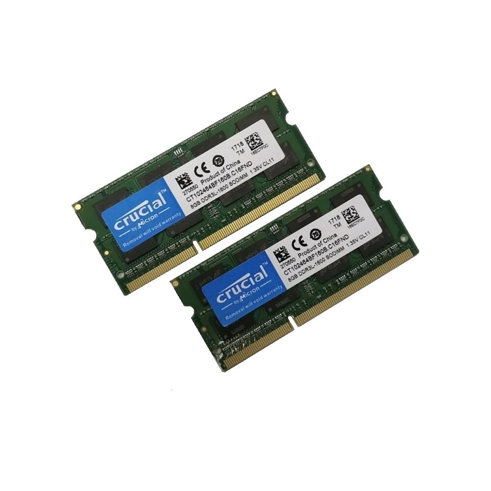 ОЗУ So-Dimm 16Gb PC3L-12800s, DDR3L-1600, Crucial CT102464BG160BC16FND (Kit 2x8Gb)