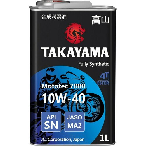 Масло Моторное Takayama Mototec 7000 4T 10W-40 Sn Ma-2 Синтетика 1Л 605575 TAKAYAMA арт. 605575