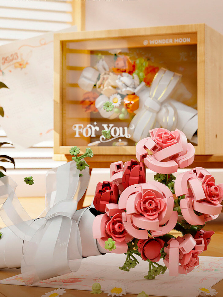 Конструктор Wonder Moon Цветы: Букет в раме розы (мини детали) 804203 — фото 1