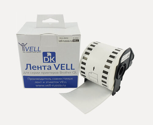 Изображение товара Лента Vell VL-B-DK 22213 (Brother DK22113), 62 мм х 15.2 м, черный на прозрачном {VL-22213}