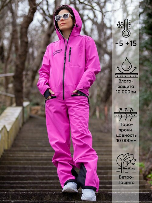 Комбинезон Buono, спортивный стиль, прямой силуэт, капюшон, карманы, размер 42-170, розовый