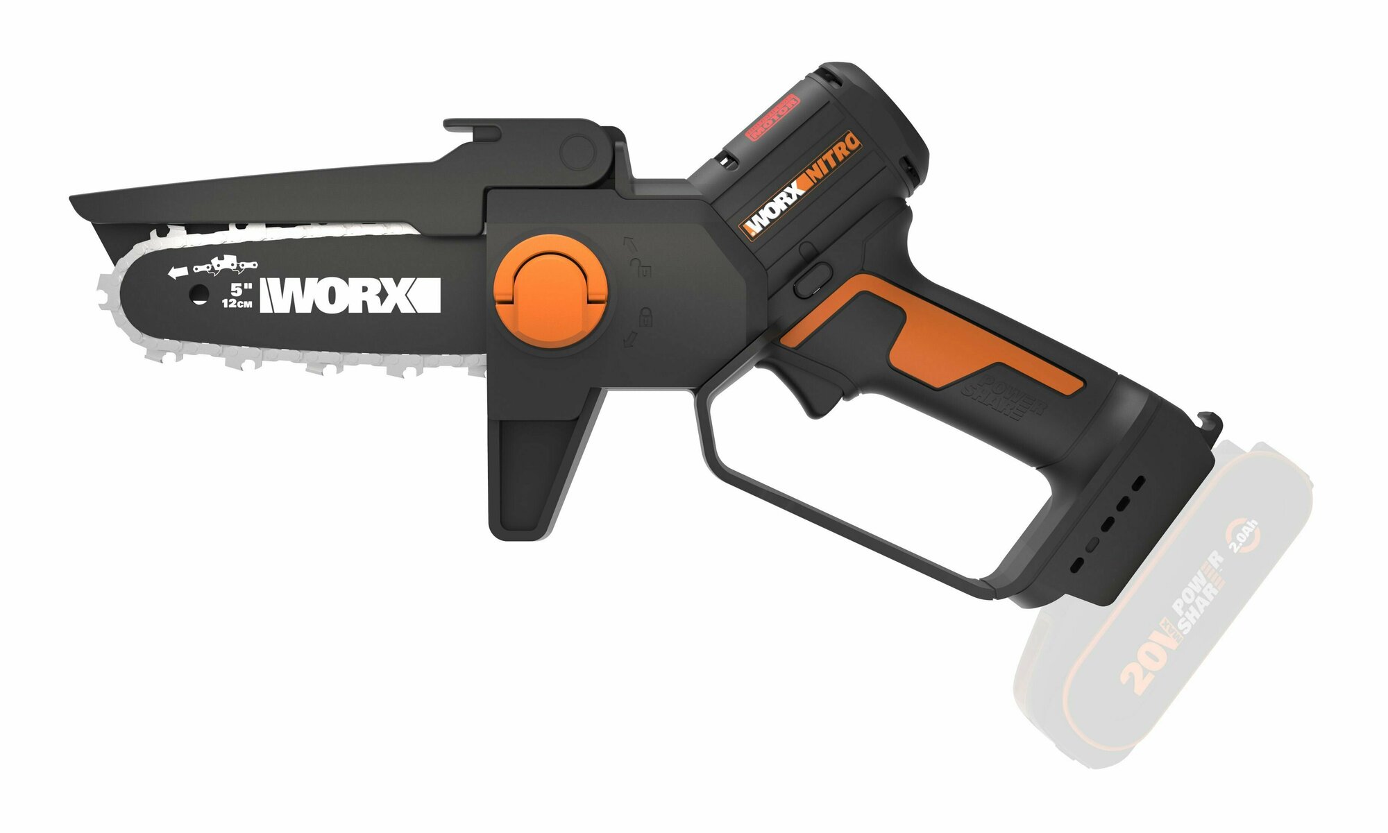 Аккумуляторная цепная пила с бесщёточным мотором Worx WG325E.9, 20 В, 12 см, без АКБ и ЗУ - фотография № 1