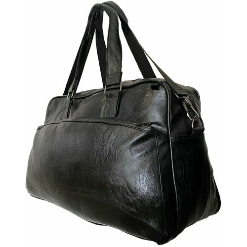 Сумка дорожная , экокожа, 20х30х45 см, ручная кладь, опорные ножки, плечевой ремень, водонепроницаемая, черный