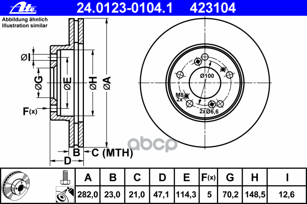 Диск Торм Hon Cr-V/Hr-V/Prelude/Shuttle/Legend 1.6-3.5 94- Пер Не Вент 282X23 Ate арт. 24.0123-0104.1