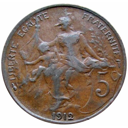 5 сантимов 1912 Франция клуб нумизмат монета 5 сантим туниса 1891 года бронза