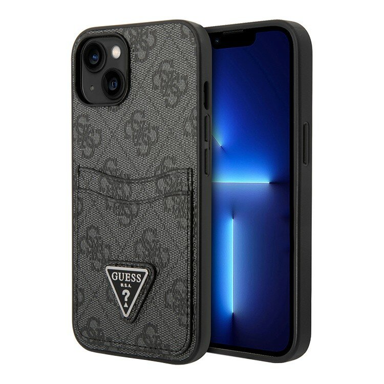 Чехол Guess PU 4G Double cardslot Metal triangle logo Hard для iPhone 13, черный