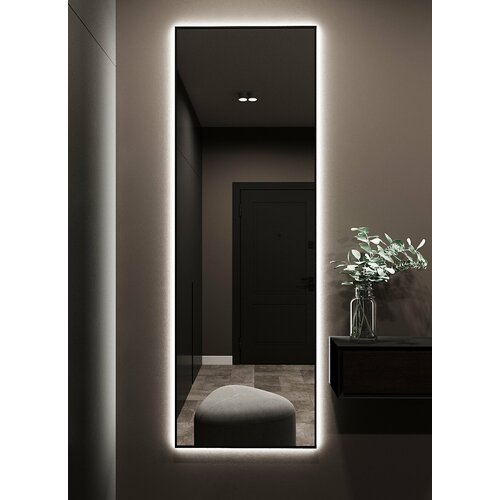 Зеркало с подсветкой в алюминиевой раме, настенное, ONE MIRROR, 180х60 см. Черное. Свет: Нейтральный белый 6000К