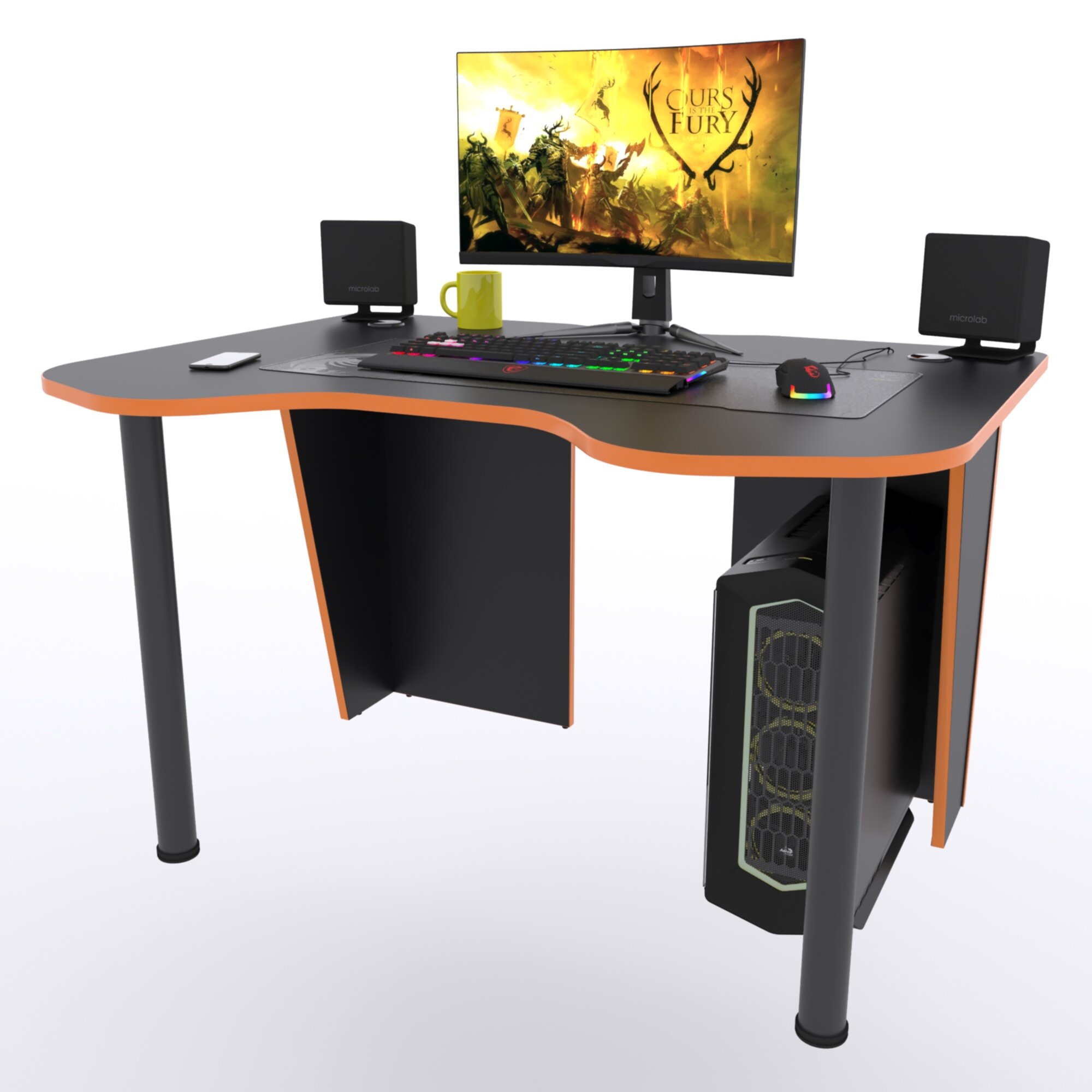 Игровой компьютерный стол "Старк", 140x90x75 см, чёрный с оранжевой кромкой