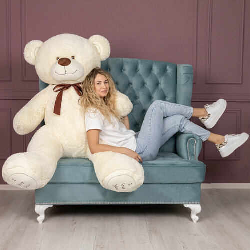 Мягкая игрушка огромный плюшевый медведь Купер 200 см, большой плюшевый мишка,подарок девушке,ребенку на день рождение, цвет латте
