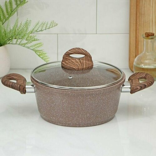 Кастрюля Брауни 2 л стеклянная крышка антипригарное покрытие индукция 5565₽