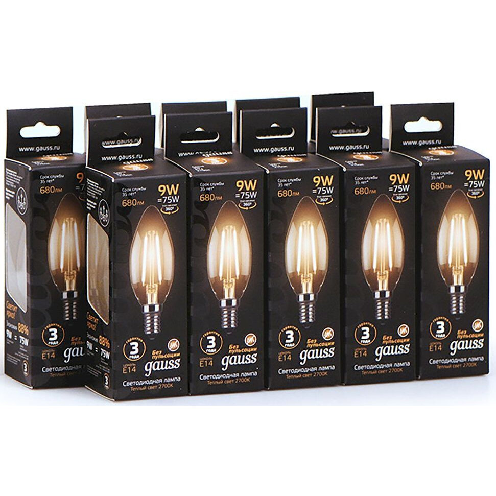 Упаковка ламп филаментная GAUSS E14, свеча, 9Вт, 10 шт. [103801109] - фотография № 11