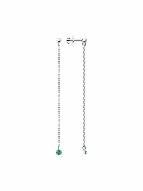 Серьги DS Jewelry, серебро, 925 проба, родирование, изумруд, фианит, серебряный