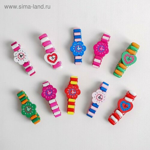 Часы детские на резиночке с фигурным циферблатом цвета микс 955₽